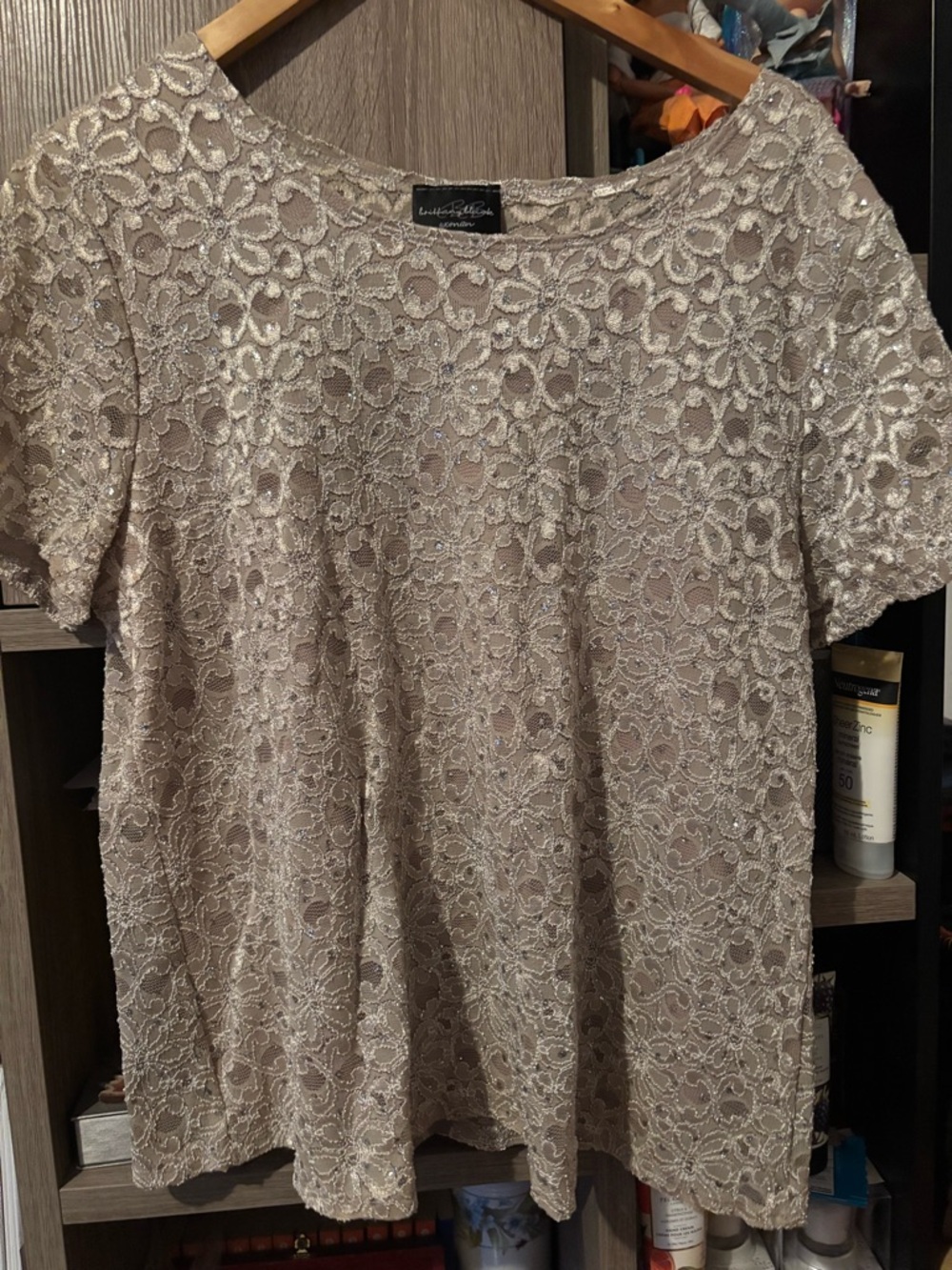 Brittany Black Beige Lace Short Sleeve Top